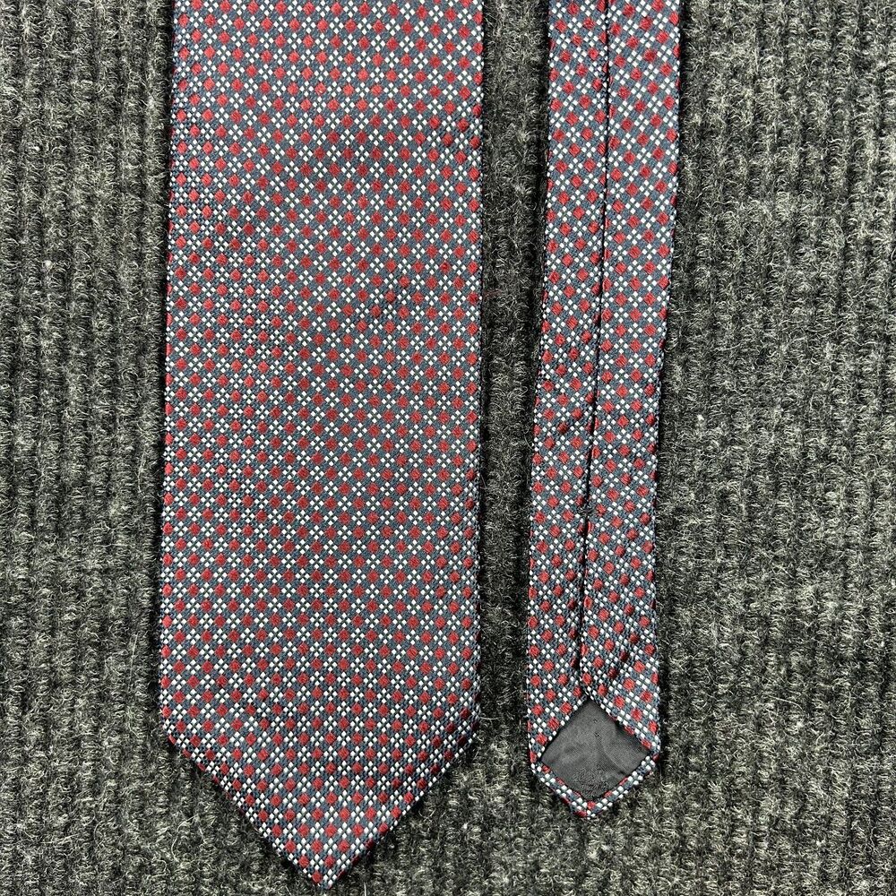 Brooks Brothers 346 Pure Silk Neck Tie Red Blue Geometric Pattern USA / Italy